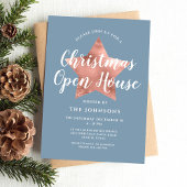 Invitation Dusty Blue Rose Gold Star Christmas Open House