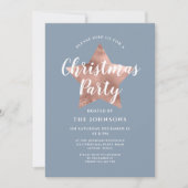 Invitation Dusty Blue Rose Gold Star Noël Party (Devant)