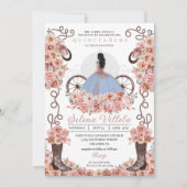 Invitation Dusty Blue Rose Gold Western Charro Quinceañera (Devant)