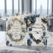 Invitation Dusty Blue Rose Marble Swan Fairytale Wedding