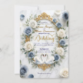 Invitation Dusty Blue Rose Marble Swan Fairytale Wedding (Devant)