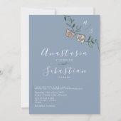 Invitation Dusty Blue Rose or rose rose Mariage floral (Devant)