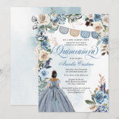 Invitation Dusty Blue Rose Rustic Country Quinceañera Invitat (Devant / Derrière)