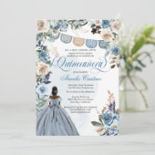 Invitation Dusty Blue Rose rustique Pays Quinceañera (Debout devant)