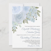 Invitation Dusty Blue Roses & Blossoms Mariage élégant (Devant)