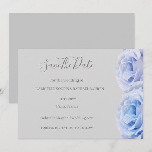 Invitation Dusty Blue Roses Gray Floral Save The Date Mariage (Devant / Derrière)