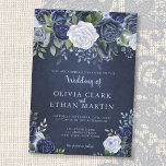 Invitation Dusty Blue Roses on Navy<br><div class="desc">An elegant invitation featuring your wedding details in white lettering surrounded by luscious roses in shades of blue and white on a classy dark navy background. You can add your own special message by going to the customize menu. This invitation is part of a beautiful matching wedding suite that can...</div>