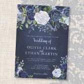 Invitation Dusty Blue Roses on Navy
