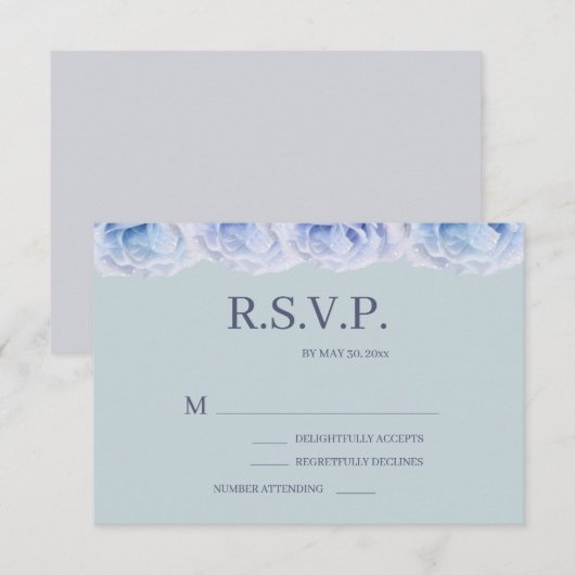 Invitation Dusty Blue Roses Sage élégant mariage floral RSVP (Devant / Derrière)