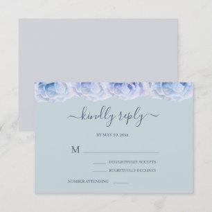 Invitation Dusty Blue Roses Sage élégant mariage floral RSVP