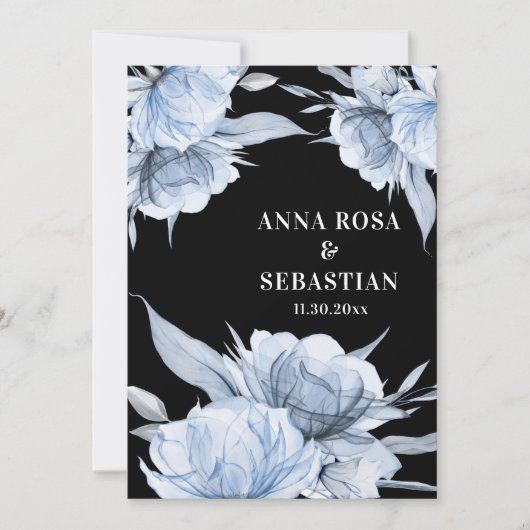 Invitation *~* Dusty Blue RSVP Floral Rose AR15 Mariage (Devant)