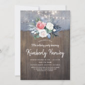 Invitation Dusty Blue Rustic Country Floral Anniversaire (Devant)