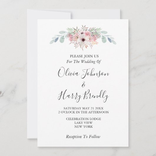 Invitation Dusty Blue Rustic Eucalyptus Mariage de verdure (Devant)