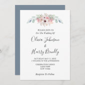 Invitation Dusty Blue Rustic Eucalyptus Mariage de verdure (Devant / Derrière)
