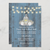 Invitation Dusty Blue Rustic Lantern & String Mariage (Devant / Derrière)