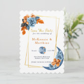 Invitation Dusty Blue & Rusty Peony Floral Enregistrer La Car (Debout devant)