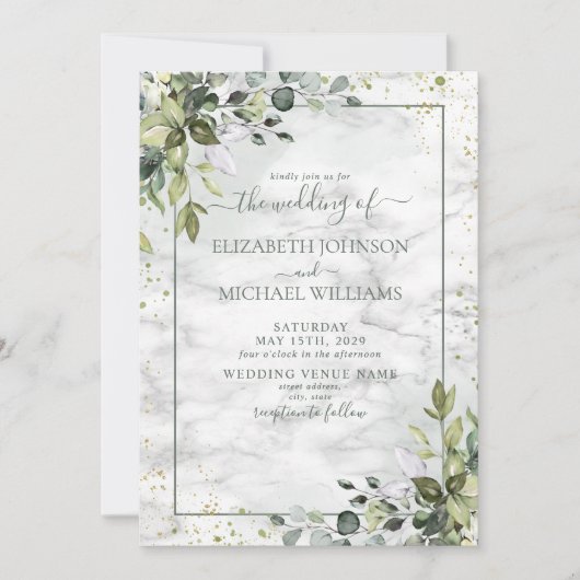 Invitation Dusty Blue Sage Green Botanical Green Mariage (Devant)