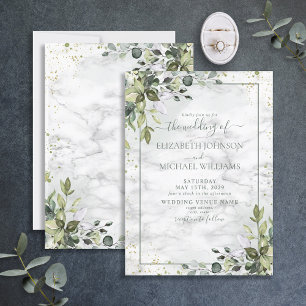 Invitation Dusty Blue Sage Green Botanical Green Mariage