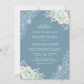 Invitation Dusty Blue Sage Green Floral Lace Mariage musulman (Devant)