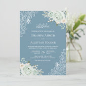 Invitation Dusty Blue Sage Green Floral Lace Mariage musulman (Debout devant)
