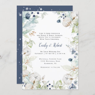 Invitation Dusty Blue Sage Green Floral Mariage avec menu