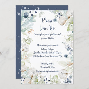 Invitation Dusty Blue Sage Green Snowflakes Noël