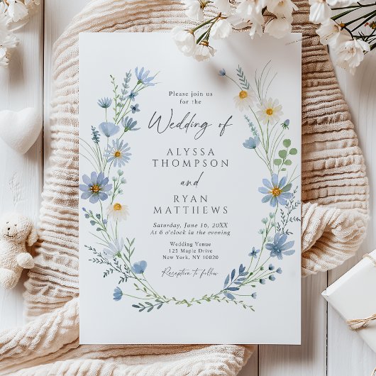 Invitation Dusty Blue Sage Green Wildflower Floral Wedding