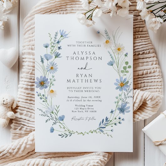 Invitation Dusty Blue Sage Green Wildflower Floral Wedding