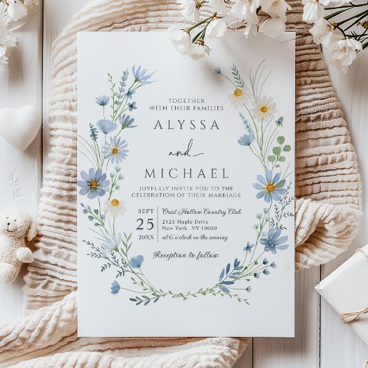 Invitation Dusty Blue Sage Green Wildflower Floral Wedding