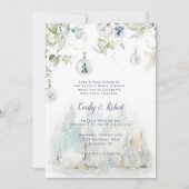 Invitation Dusty Blue Sage Vert Floral neige Globales Mariage (Devant)