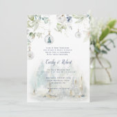 Invitation Dusty Blue Sage Vert Floral neige Globales Mariage (Debout devant)