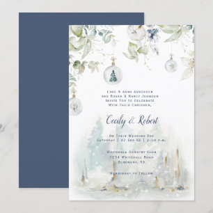 Invitation Dusty Blue Sage Vert Floral neige Globales Mariage