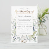 Invitation Dusty Blue Sage Vert gris hiver Floral Mariage (Debout devant)