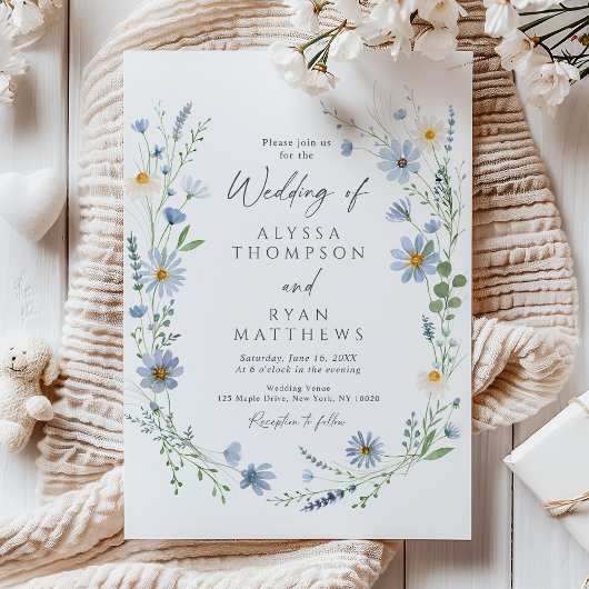 Invitation Dusty Blue Sage Wildflower Floral Wedding