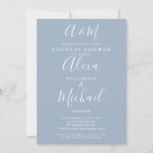 Invitation Dusty Blue Script Monogram Couples Wedding shower (Devant)