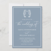 Invitation Dusty Blue Seahorse Coastal Beach Script Mariage (Devant)