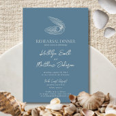 Invitation Dusty Blue Seashell Beach Ocean Rehearer Dîner