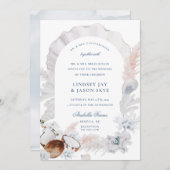Invitation Dusty Blue Seashell Pampas Beach Arch Mariage (Devant / Derrière)