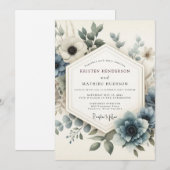 Invitation Dusty Blue Serene Bloom Wedding (Devant / Derrière)