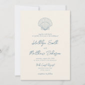 Invitation Dusty Blue Shell Beach Ocean Destination Mariage (Devant)