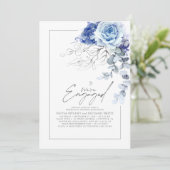 Invitation Dusty Blue Silver Floral Engagement Party Photo (Debout devant)