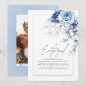 Invitation Dusty Blue Silver Floral Engagement Party Photo (Devant / Derrière)