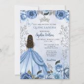 Invitation Dusty Blue Silver Floral Princess Quinceañera (Devant)