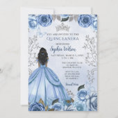 Invitation Dusty Blue Silver Floral Princess Quinceañera (Devant)
