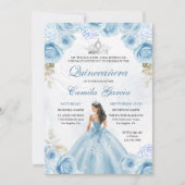 Invitation Dusty Blue & Silver Floral Princess Quinceañera (Devant)