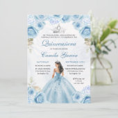 Invitation Dusty Blue & Silver Floral Princess Quinceañera (Debout devant)