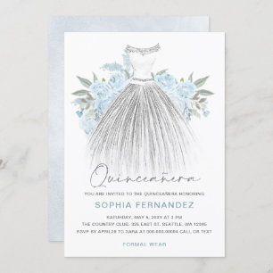 Invitation Dusty Blue Silver parties scintillant Floral Robe