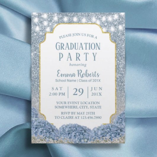 Invitation Dusty Blue & Silver Parties scintillant Ombre Grad