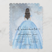 Invitation Dusty Blue Silver Parties scintillant Princesse Qu (Devant / Derrière)