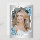 Invitation Dusty Blue Silver Photo Elégant 50e anniversaire (Dos)